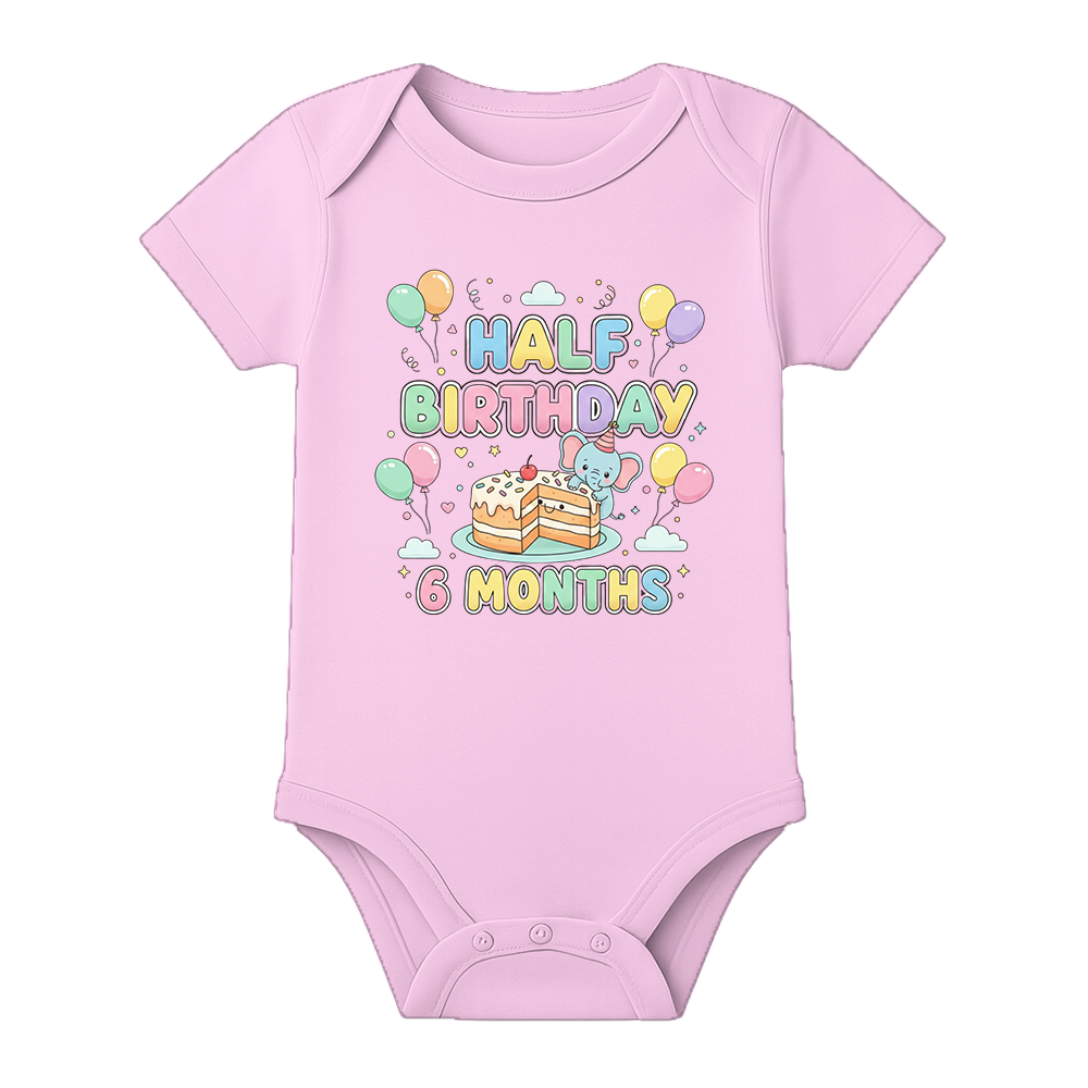 Half Birthday Photoshoot Baby Onesie Personalized - BABY PINK - 0 - 3 Months (Chest 18")