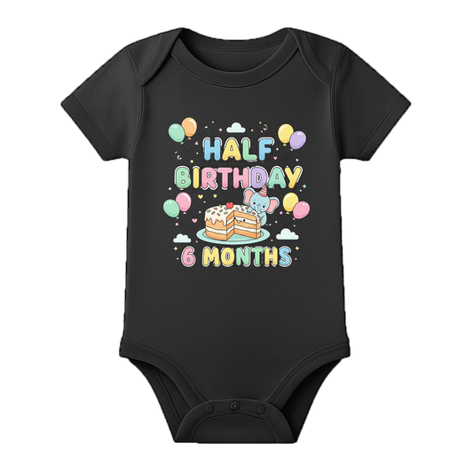 Half Birthday Photoshoot Baby Onesie Personalized - BLACK - 0 - 3 Months (Chest 18")