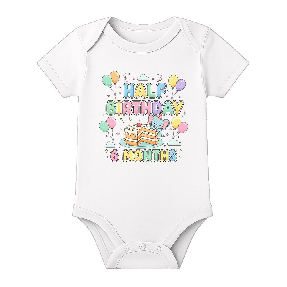 Half Birthday Photoshoot Baby Onesie Personalized - WHITE - 0 - 3 Months (Chest 18")