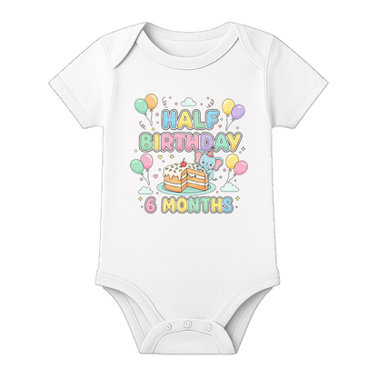 Half Birthday Photoshoot Baby Onesie Personalized - WHITE - 0 - 3 Months (Chest 18")
