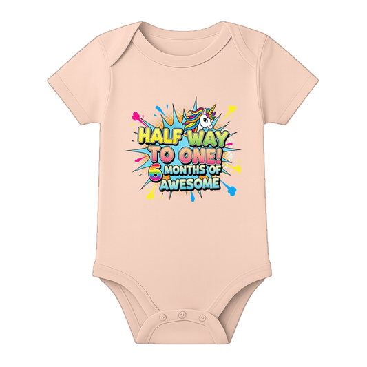 My 6 Month Birthday Romper Custom Baby Outfit - BABY PEACH - 0 - 3 Months (Chest 18")