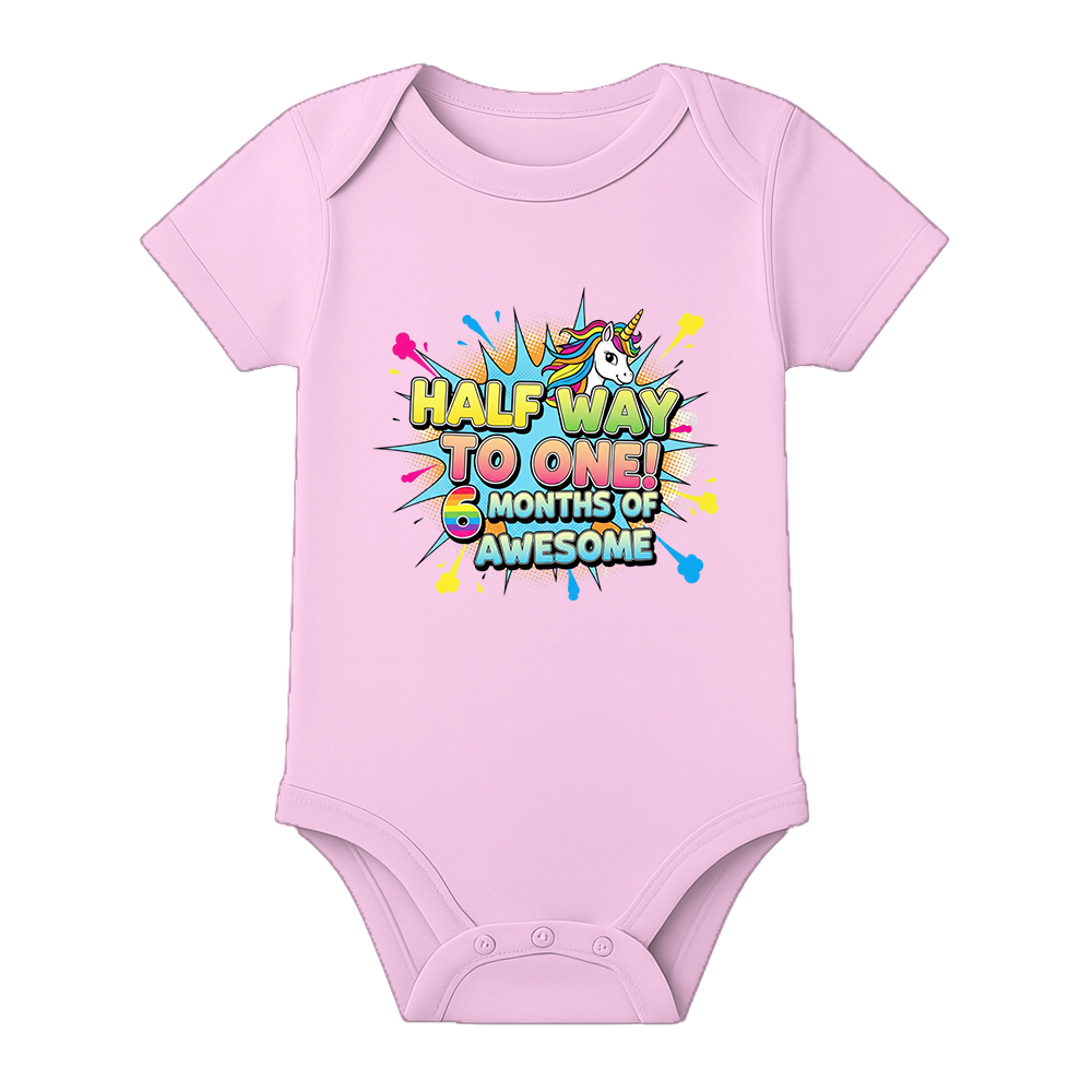 My 6 Month Birthday Romper Custom Baby Outfit - BABY PINK - 0 - 3 Months (Chest 18")