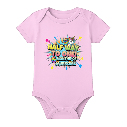 My 6 Month Birthday Romper Custom Baby Outfit - BABY PINK - 0 - 3 Months (Chest 18")