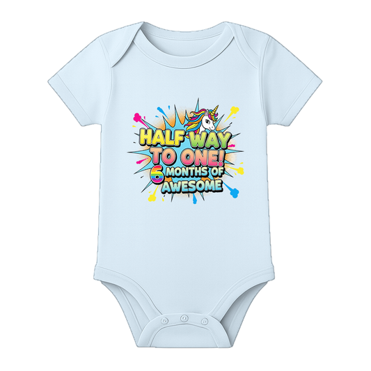 My 6 Month Birthday Romper Custom Baby Outfit - BABY SKY - 0 - 3 Months (Chest 18")
