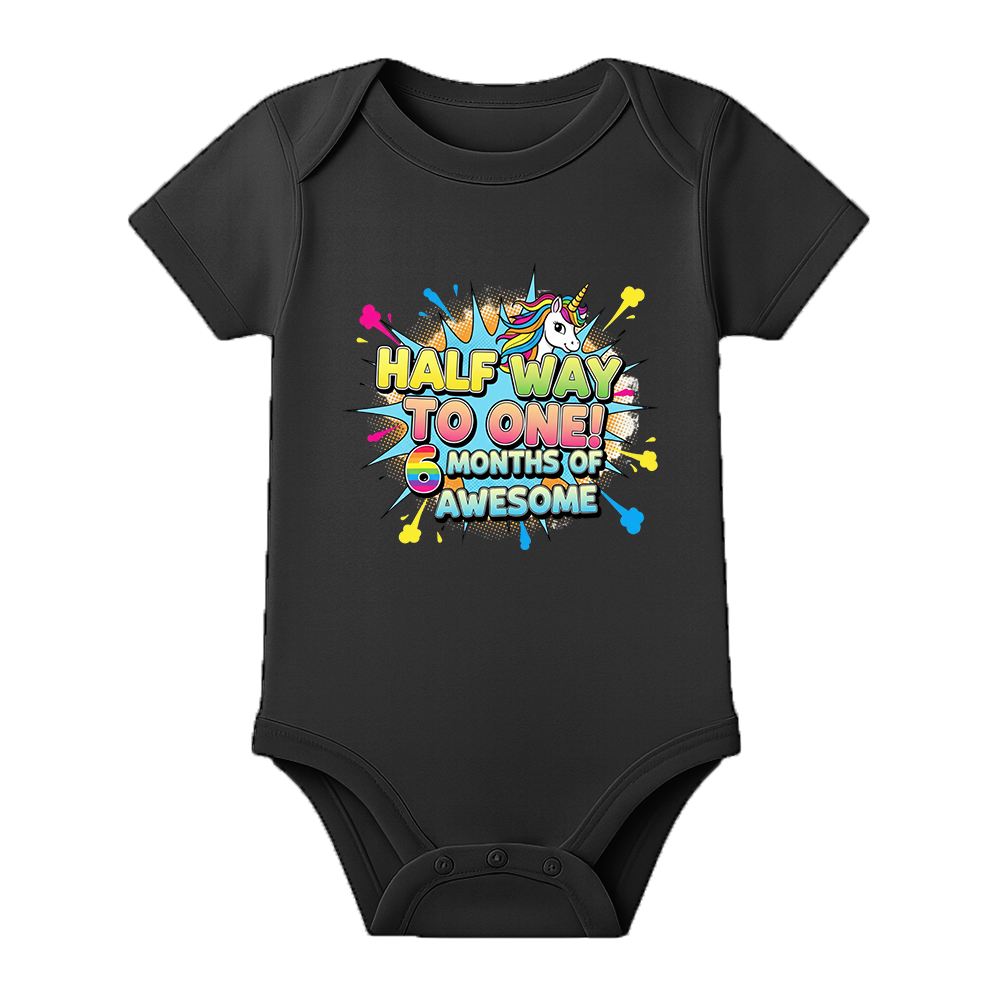 My 6 Month Birthday Romper Custom Baby Outfit - BLACK - 0 - 3 Months (Chest 18")