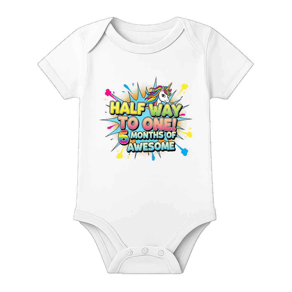 My 6 Month Birthday Romper Custom Baby Outfit - WHITE - 0 - 3 Months (Chest 18")