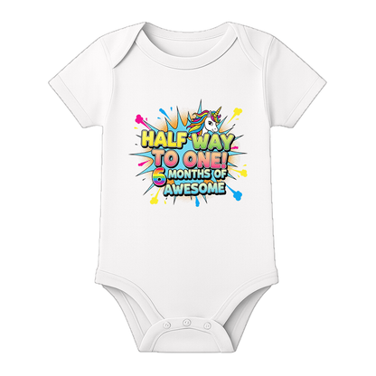 My 6 Month Birthday Romper Custom Baby Outfit - WHITE - 0 - 3 Months (Chest 18")