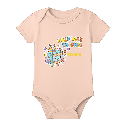 Half Birthday Infant Romper with Name Print - BABY PEACH - 0 - 3 Months (Chest 18")