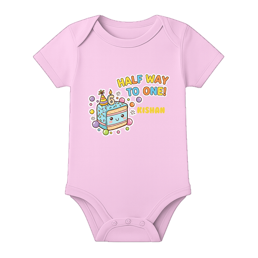 Half Birthday Infant Romper with Name Print - BABY PINK - 0 - 3 Months (Chest 18")