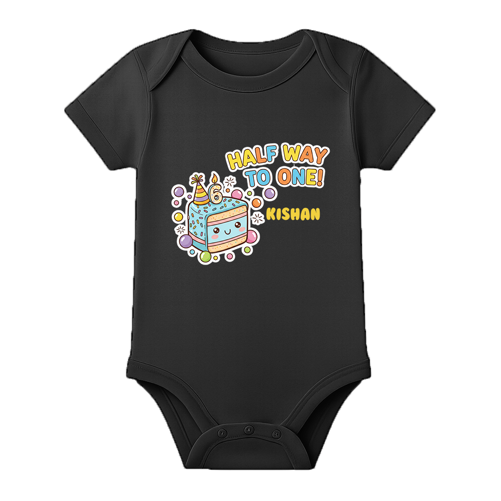 Half Birthday Infant Romper with Name Print - BLACK - 0 - 3 Months (Chest 18")