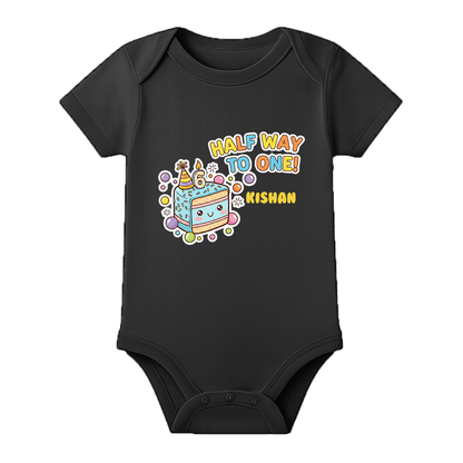 Half Birthday Infant Romper with Name Print - BLACK - 0 - 3 Months (Chest 18")