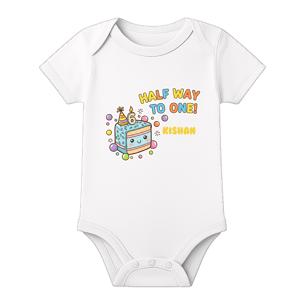 Half Birthday Infant Romper with Name Print - WHITE - 0 - 3 Months (Chest 18")