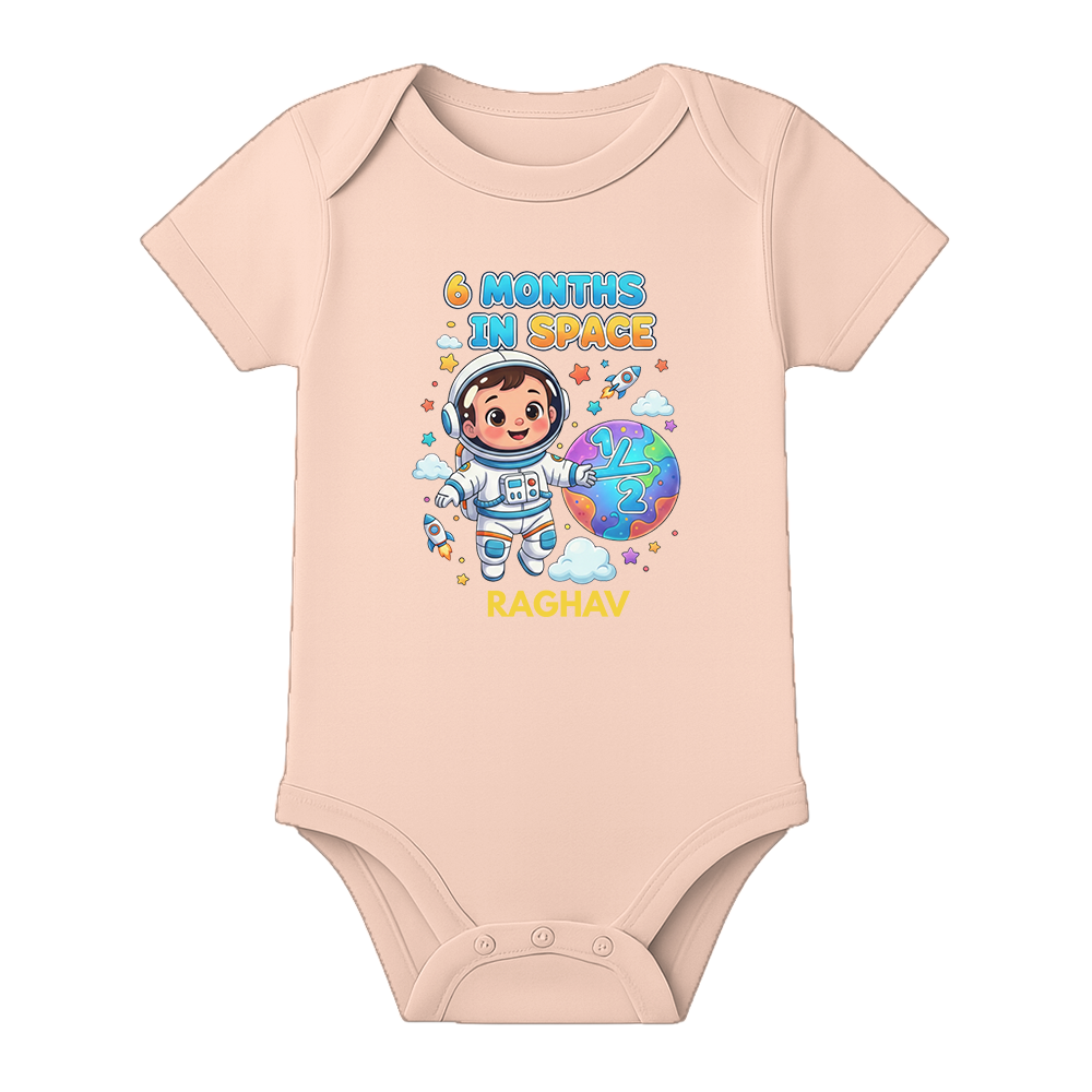 Six Months Baby Celebration Onesie Custom Name - BABY PEACH - 0 - 3 Months (Chest 18")
