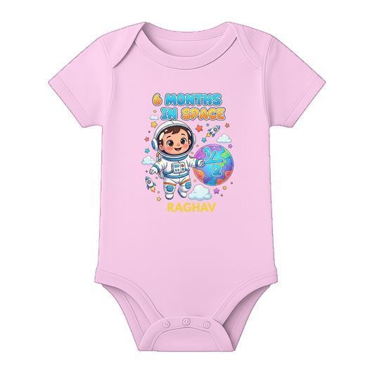 Six Months Baby Celebration Onesie Custom Name - BABY PINK - 0 - 3 Months (Chest 18")