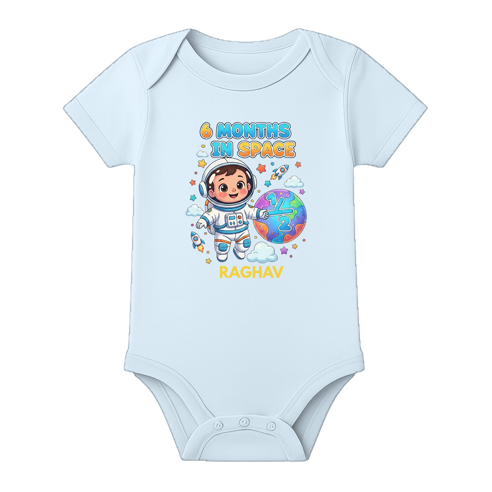 Six Months Baby Celebration Onesie Custom Name - BABY SKY - 0 - 3 Months (Chest 18")