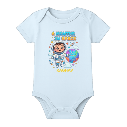 Six Months Baby Celebration Onesie Custom Name - BABY SKY - 0 - 3 Months (Chest 18")