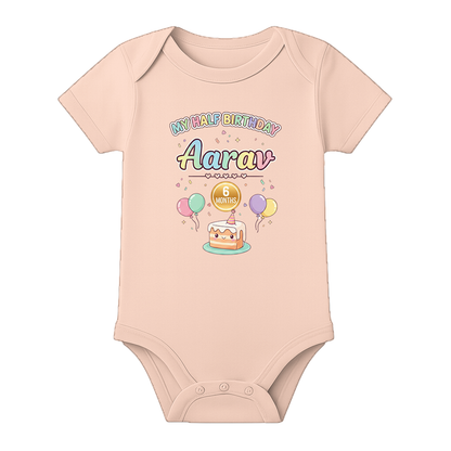 Half Birthday Custom Name Baby Bodysuit - BABY PEACH - 0 - 3 Months (Chest 18")