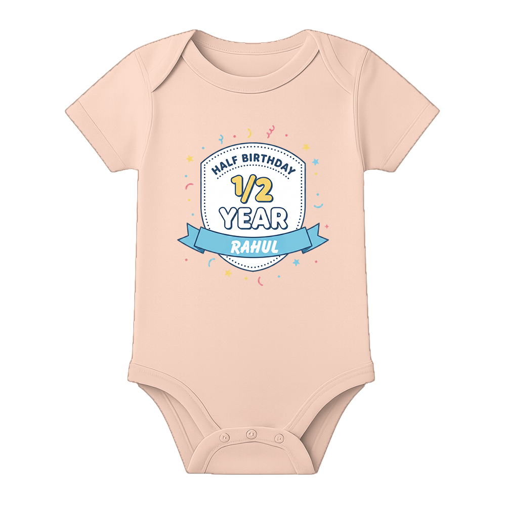 6 Month Baby Milestone Romper Personalized Design - BABY PEACH - 0 - 3 Months (Chest 18")