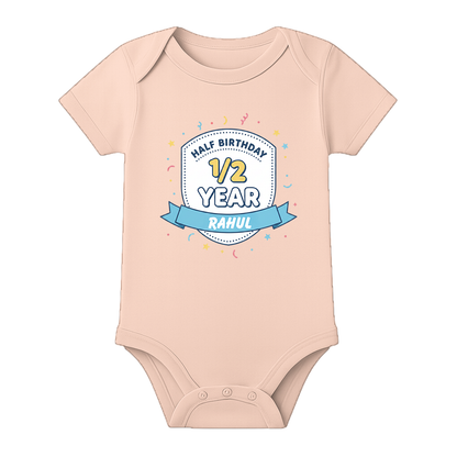 6 Month Baby Milestone Romper Personalized Design - BABY PEACH - 0 - 3 Months (Chest 18")