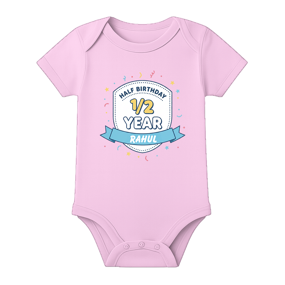 6 Month Baby Milestone Romper Personalized Design - BABY PINK - 0 - 3 Months (Chest 18")