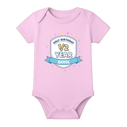 6 Month Baby Milestone Romper Personalized Design - BABY PINK - 0 - 3 Months (Chest 18")