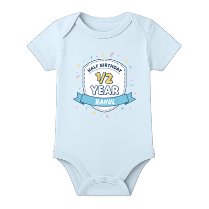 6 Month Baby Milestone Romper Personalized Design - BABY SKY - 0 - 3 Months (Chest 18")