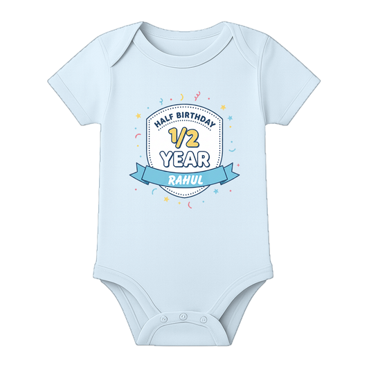 6 Month Baby Milestone Romper Personalized Design - BABY SKY - 0 - 3 Months (Chest 18")