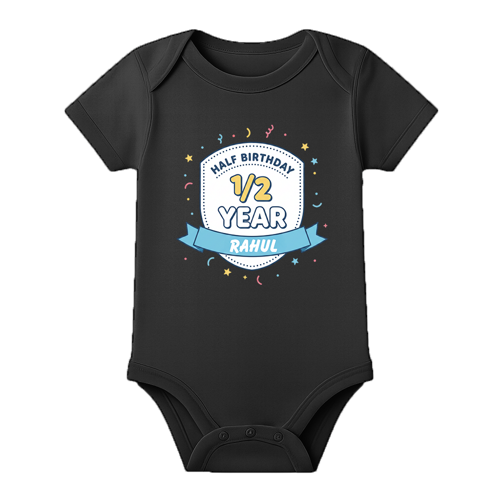 6 Month Baby Milestone Romper Personalized Design - BLACK - 0 - 3 Months (Chest 18")