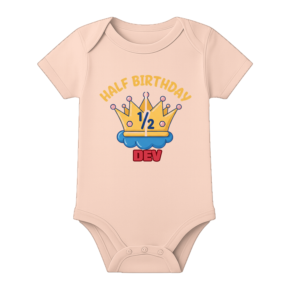 Half Birthday Baby Dress with Name Print - BABY PEACH - 0 - 3 Months (Chest 18")