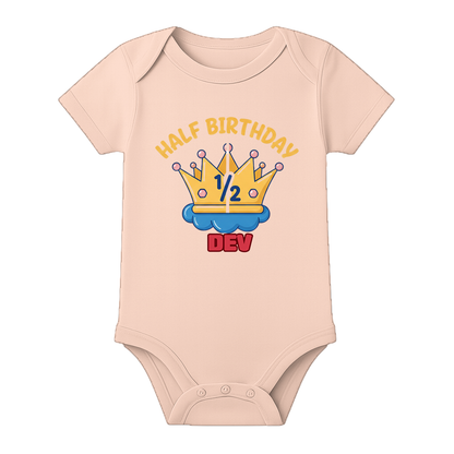 Half Birthday Baby Dress with Name Print - BABY PEACH - 0 - 3 Months (Chest 18")