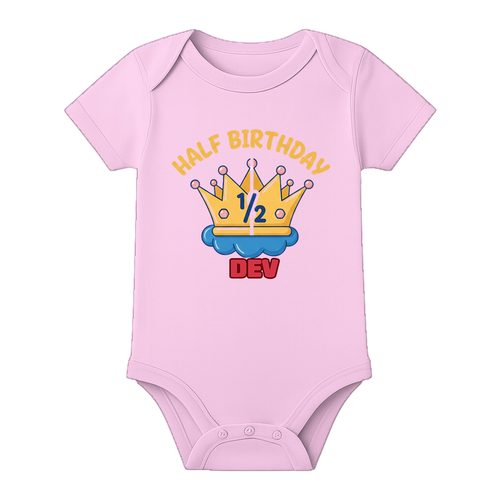 Half Birthday Baby Dress with Name Print - BABY PINK - 0 - 3 Months (Chest 18")