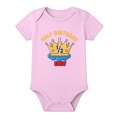 Half Birthday Baby Dress with Name Print - BABY PINK - 0 - 3 Months (Chest 18")