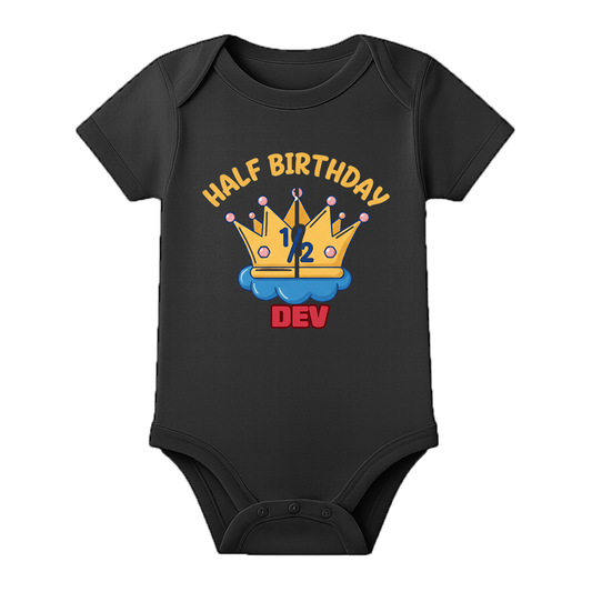 Half Birthday Baby Dress with Name Print - BLACK - 0 - 3 Months (Chest 18")