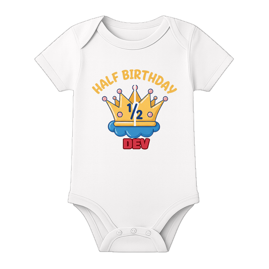 Half Birthday Baby Dress with Name Print - WHITE - 0 - 3 Months (Chest 18")