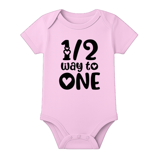 Six Month Celebration Onesie Personalized Cotton - BABY PINK - 0 - 3 Months (Chest 18")