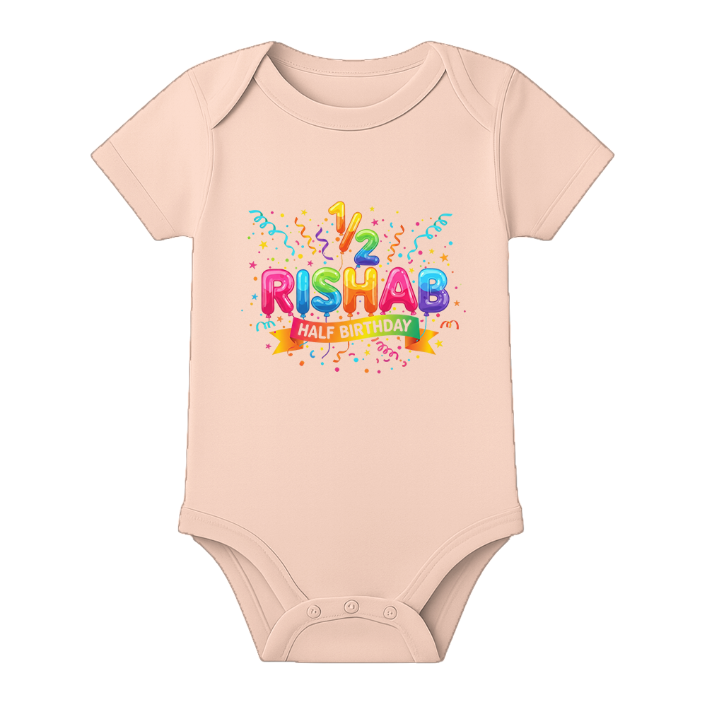 Half Birthday Little Star Romper with Name - BABY PEACH - 0 - 3 Months (Chest 18")