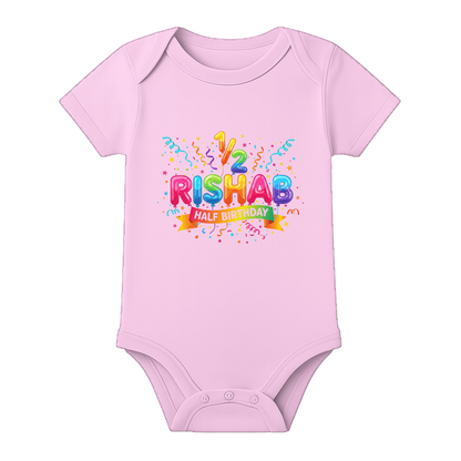 Half Birthday Little Star Romper with Name - BABY PINK - 0 - 3 Months (Chest 18")