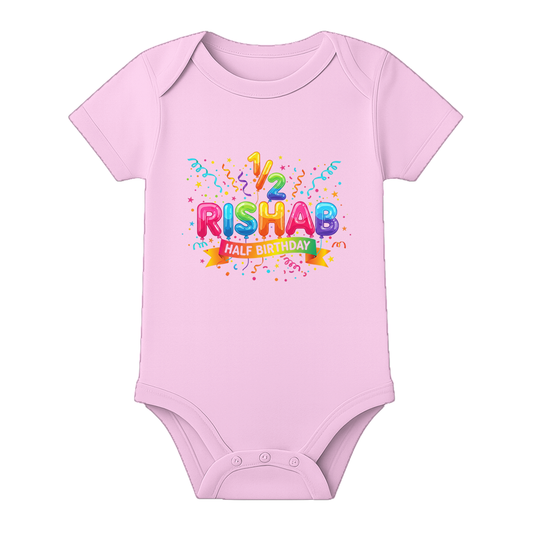 Half Birthday Little Star Romper with Name - BABY PINK - 0 - 3 Months (Chest 18")