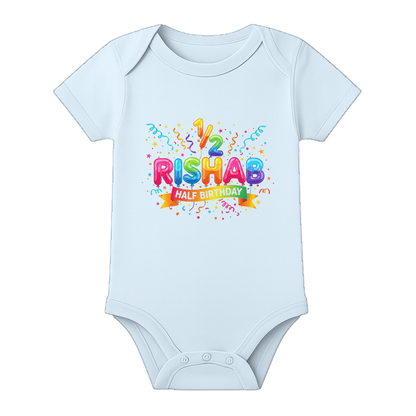 Half Birthday Little Star Romper with Name - BABY SKY - 0 - 3 Months (Chest 18")