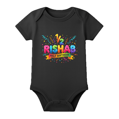 Half Birthday Little Star Romper with Name - BLACK - 0 - 3 Months (Chest 18")