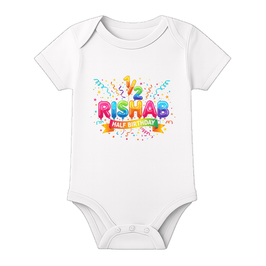 Half Birthday Little Star Romper with Name - WHITE - 0 - 3 Months (Chest 18")