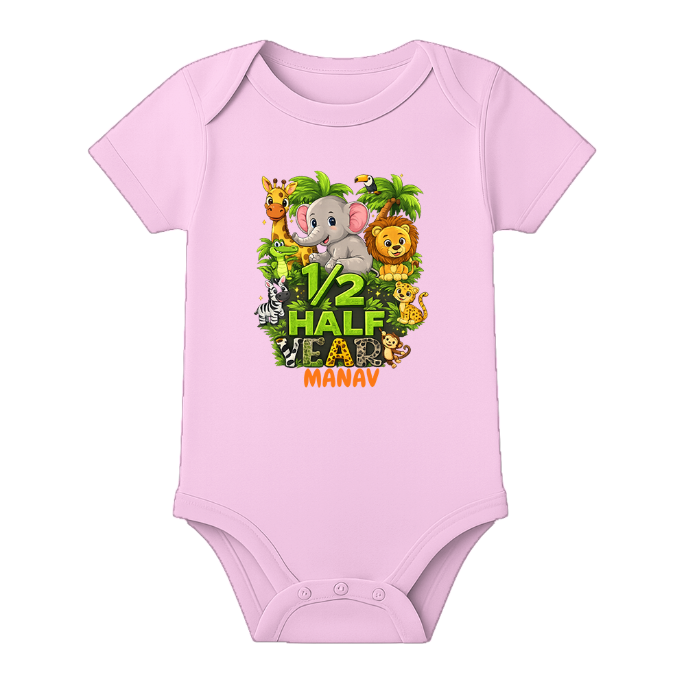 6 Month Completed Baby Romper Custom Print - BABY PINK - 0 - 3 Months (Chest 18")
