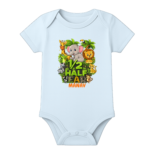 6 Month Completed Baby Romper Custom Print - BABY SKY - 0 - 3 Months (Chest 18")
