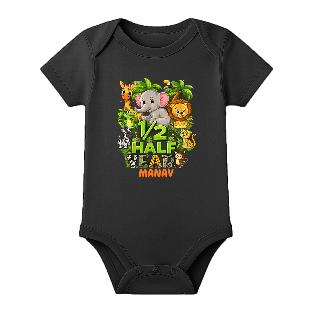 6 Month Completed Baby Romper Custom Print - BLACK - 0 - 3 Months (Chest 18")
