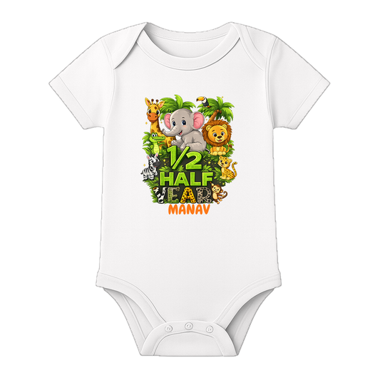 6 Month Completed Baby Romper Custom Print - WHITE - 0 - 3 Months (Chest 18")