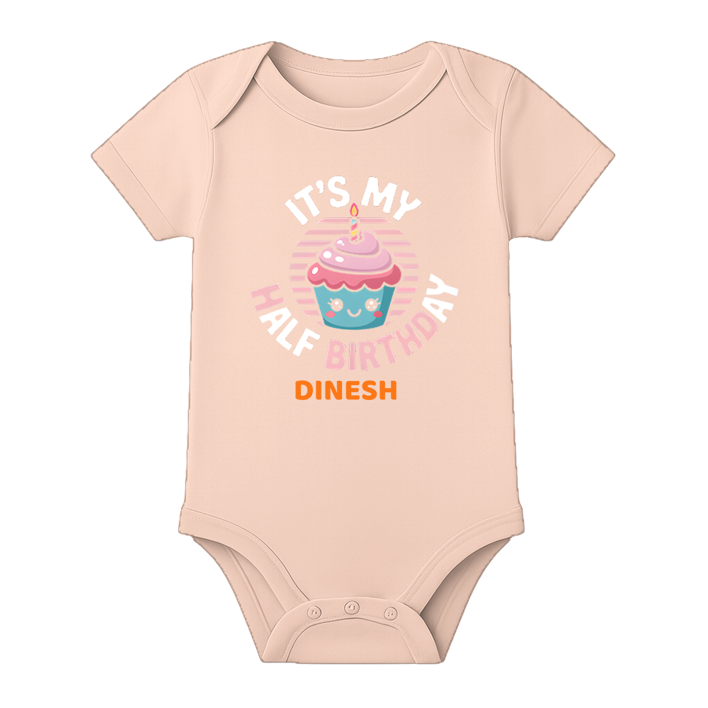 Half Birthday Cake Smash Romper Personalized - BABY PEACH - 0 - 3 Months (Chest 18")