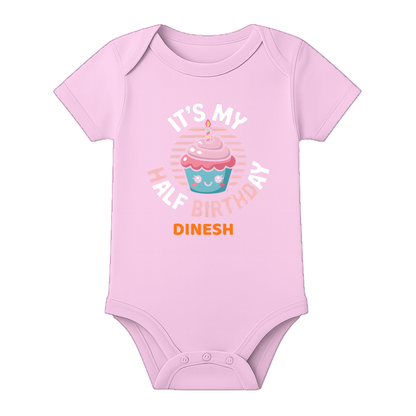 Half Birthday Cake Smash Romper Personalized - BABY PINK - 0 - 3 Months (Chest 18")