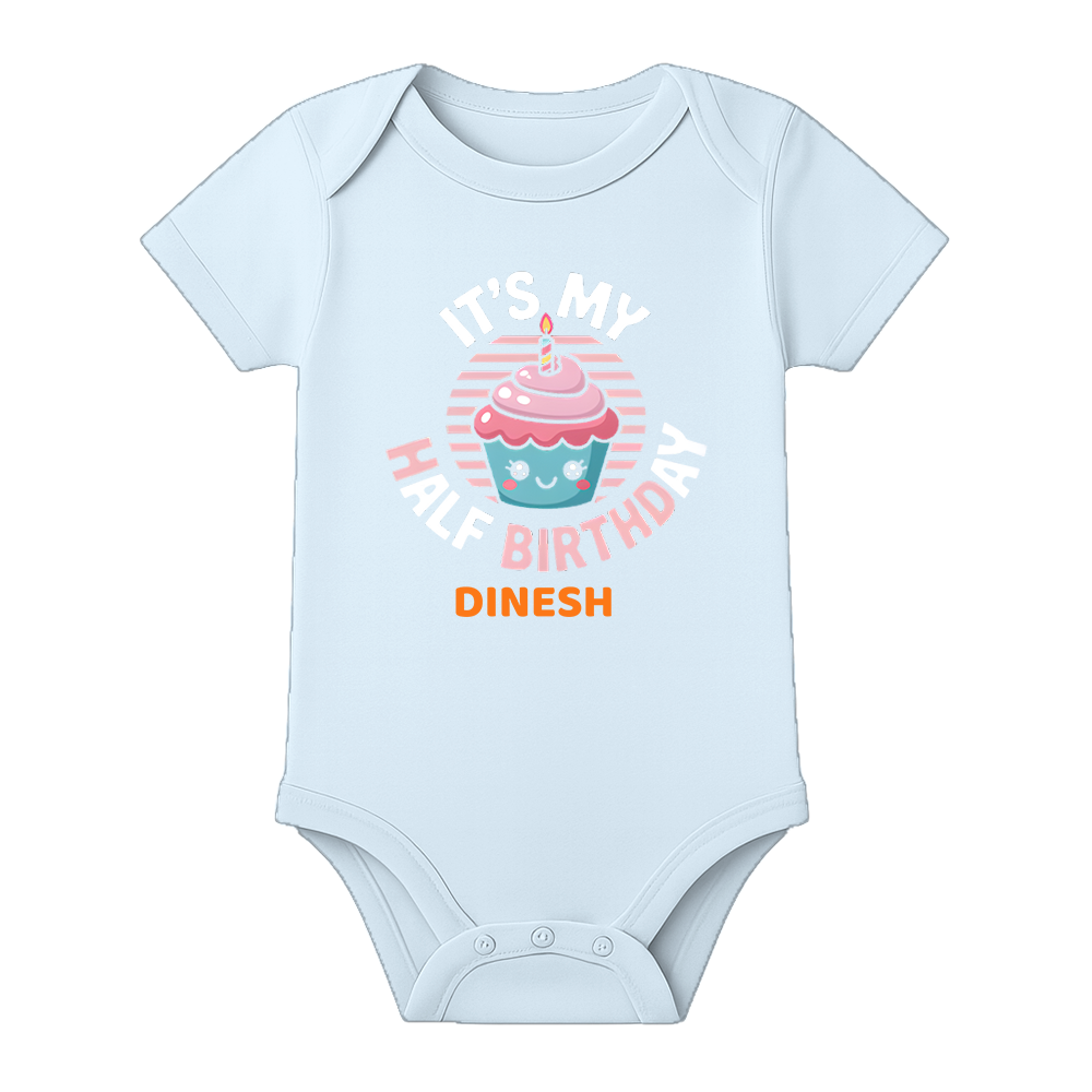 Half Birthday Cake Smash Romper Personalized - BABY SKY - 0 - 3 Months (Chest 18")