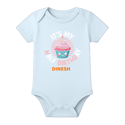 Half Birthday Cake Smash Romper Personalized - BABY SKY - 0 - 3 Months (Chest 18")