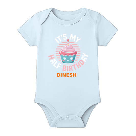 Half Birthday Cake Smash Romper Personalized - BABY SKY - 0 - 3 Months (Chest 18")